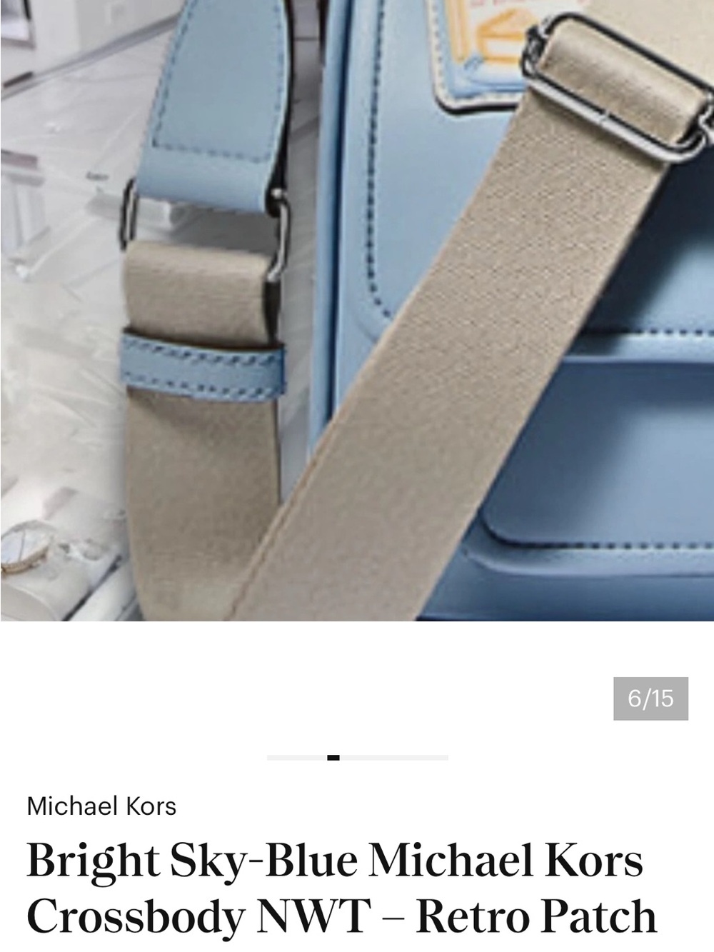 Michael Kors Sky Blue Crossbody with Retro Patch Accents - Picture 5 of 14